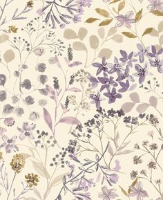 Create a sanctuary in your home with this floral design featuring a delicate spray of wild flowers in a watercolour purple colourway. Dark Purple Wallpaper Bedroom, Lavender Floral Wallpaper, Lilac Purple Wallpaper, Green And Purple Wallpaper, Lavender Wallpapers, Purple Floral Wallpaper, Lilac Bathroom, Lilac Wallpaper, Lilac Wall