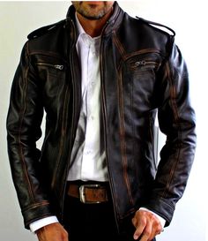 Jacket is available in High quality Real Leather. High quality Real leather. This jacket is a must piece to have in your wardrobe. This classic jacket gives a perfect stylish look that enhances your dressing.When you buy from us, we assure that we will never leave you unsatisfied. | eBay! Leather Jacket Fashion, Cafe Racer Leather Jacket, Motorcycle Vintage, Mens Military Jacket, Vintage Cafe Racer, Winter Leather Jackets, Tactical Jacket, Vintage Cafe, Lambskin Leather Jacket