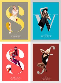 four posters with different styles of women on them