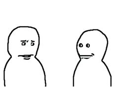 two cartoon figures with one looking at the other, both staring in different directions and making faces