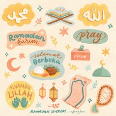 arabic stickers are arranged in the shape of speech bubbles and symbols, including an effile