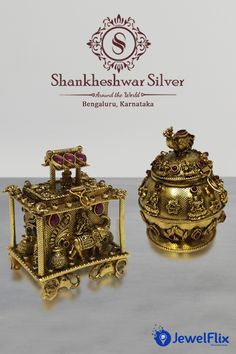 gold plated antique silver kumkum dabbi Silver Items