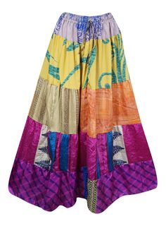 Womens Purple Multi Floral Beach Long Skirt Patchwork Boho Skirts S/M/L Bohemian Maxi Skirt For Festive Occasions, Bohemian Floor-length Lehenga For Summer, Bohemian Floor-length Summer Lehenga, Multicolor Bohemian Maxi Skirt For Festivals, Bohemian Multicolor Maxi Skirt For Festivals, Multicolor Patchwork Maxi Skirt For Festivals, Summer Bohemian Multicolor Lehenga, Traditional Multicolor Maxi Skirt, Bohemian Multicolor Lehenga For Summer