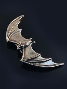 Bat Brooch Silver Bat Halloween Jewelry Large Spread Winged Bat Pin Silver Bat Jewelry Gothic Jewelr Silver Brooch Jewelry For Halloween, Bat Jewelry, Fish Jewelry, Swirl Earrings, Silver Wings, Silver Pin, Spiral Earrings, Tree Pendant, Silver Accessories