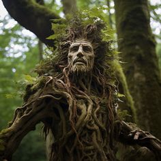 a creepy looking tree man in the woods