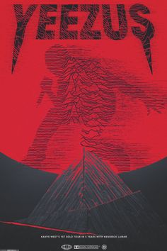 the poster for veezus, which features an image of a man standing on top of a mountain