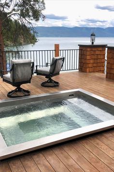 All stainless steel hot tub installed in a deck. Inground Hot Tub Spa, Hot Tub Plunge Pool Combo, Hot Tub Flush With Deck, Deck With Sunken Hot Tub, Luxury Hot Tub Outdoor, Backyard Hot Tubs Ideas, Drop In Hot Tub Deck, Drop In Hot Tub, Rectangular Hot Tub