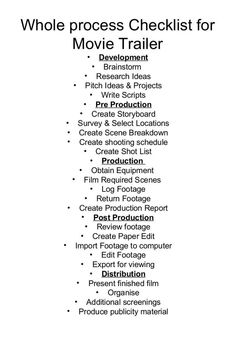 the whole process checklist for movie trailer