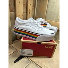 Description: Vans Old Skool Stac Pride Rainbow White Stacked Sneakers Shoes Unisex W 6.5 M 5 Condition: New Imperfections To Note: None Manufacturer Size: Us Womens 6.5 Mens 5 Returns: Sorry, Returns Are Not Accepted. All Items Are Clearly Photographed And Accurately Listed For You To Buy In Confidence That What You Will Receive Is Exactly As Listed Here I Can Only Provide Size Label Information And Measurements For You To Check You Are Happy To Buy My Items. I Am Not Responsible For Items That Vans White Platform Sneakers With Vulcanized Sole, White Vans Platform Sneakers With Vulcanized Sole, White Lace-up Vans Platform Sneakers, White Vans Casual Platform Sneakers, Retro White Platform Sneakers For Sports, White Retro Platform Sneakers For Sports, White Casual Vans Platform Sneakers, Casual White Vans Platform Sneakers, White Retro Platform Sneakers With Vulcanized Sole