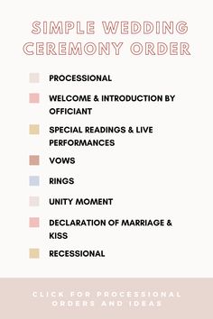 the wedding ceremony order form is shown