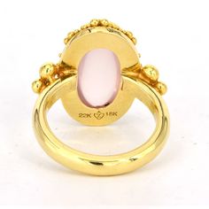 Details: Soft pink Rose Quartz cabochon, 9.6 carats, 10 x 20mm 18k and 22k Yellow Gold Ring size: 8.25 Overall Length 1" Zaffiro's Biography & Collection can be found here. Please contact us for resizing options, special order inquiries, or any other questions. Pink Rose Quartz, Rose Quartz Ring, Quartz Ring, Yellow Gold Rings, Pink Rose, Soft Pink, Gold Ring, Rose Quartz, Gold Rings