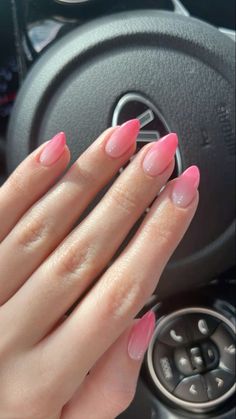 Nail Ideas Almond Spring, Nail Idea Almond Shape, Pink Acrylic Nails Almond Art Designs, Pretty Pink Nails Acrylic Almond, Ombre Nails For Summer, Birthday Nails Almond Shape Pink, Pink Nail Ideas Almond Shape, Pink Fade Nails Ombre, Gel Nail Designs For Summer Ombre