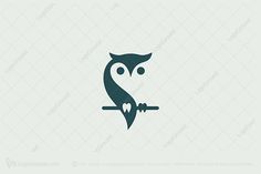 an owl sitting on a branch logo for sale