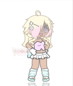 a drawing of a girl with short blonde hair wearing rollers and holding a pink object