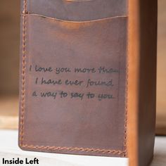 Inside Left Love You Messages, Engraved Wallet, Groomsmen Gifts, Classic Brown, Genuine Leather Wallets, Leather Wallets, Close Up Pictures, Gifts Birthday, Love You More Than