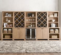 a wine rack in the middle of a living room