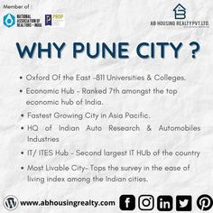 an advertisement with the words why pune city? and other information about it in english