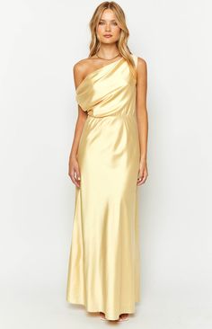 Yellow Formal Maxi Dress  How to Style: Be the crowd stopper at your next event ()! Wear this stunning yellow satin () maxi () and make heads turn! Pair with heels and add a shoulder bag () to compliment the fit!  Features:     * Maxi length   * One shoulder style   * Off the shoulder style   * Lined   * Light weight   * Slight stretch Yellow Black Tie Dress, Yellow One Shoulder Dress, Yellow Mother Of The Bride Dresses, Yellow Silk Maxi Dress, Light Yellow Bridesmaid Dresses, Formal Yellow Dress, Pale Yellow Bridesmaid Dresses, Pale Yellow Dress, Yellow Formal Dress