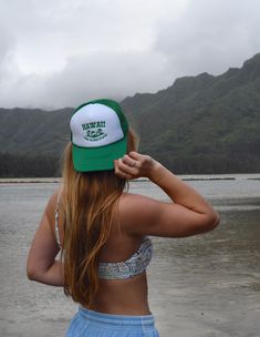 Introducing ABC's first trucker hat! This groovy hat is accented with kelly green, complimenting the design perfectly, and has an adjustable strap in the back to fit all head sizes. OSFA. Embroidered Hat, Embroidered Hats, Kelly Green, The Back, Trucker Hat, Hawaii, Adjustable Straps, Hats, Green