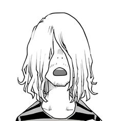 a drawing of a person with long hair and a striped shirt is shown in black and white