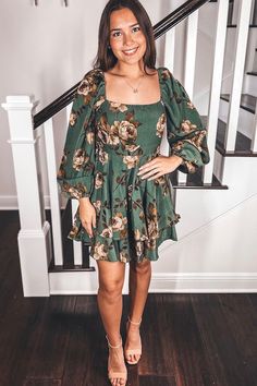 Floral Dress | Sophie & Trey Floral Autumn Dresses, Autumn Dresses, Cute Trendy Dresses, Fall Floral Dress, Fall Must Haves, Online Clothing Boutiques, Cargo Jacket, Dress Store, Crop Top Sweater