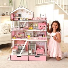 Make your playtime moments special with our exquisite wooden dollhouse for Barbie or L.O.L. dolls! This luxurious dollhouse features multiple spacious floors filled with detailed rooms and furniture, including beds, tables, chairs, wardrobes, and much more. Every detail is crafted with the utmost care, making this dollhouse the perfect place for creative play and fostering your child's imagination. Our dollhouse is made from eco-friendly materials, ensuring both safety and durability. This playh Kitchen Wall Units, Barbie Bedroom, Pink Dollhouse, Modern Dolls House, Pva Glue, Media Furniture, Barbie Kitchen, Dollhouse Kits, Dressing Table Mirror