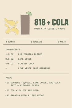 the menu for 818 + cola