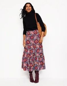 Viv Cord Tiered Maxi Skirt.Deep Wisteria.They say good things come in threes – like this triple-tiered maxi skirt. It’s crafted from soft corduroy for swishing into autumn. Tiered Maxi Skirt, Boden Uk, French Navy, Mini Fashion, Wisteria, Maxi Skirt, Good Things, Skirt, Navy