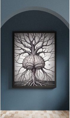 a painting hanging on the wall with a tree in it's trunk and brain