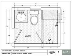 a drawing of a bathroom with a toilet, sink and bathtub in the center