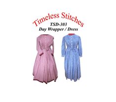 two dresses are shown in different colors and patterns, one is blue and the other is pink