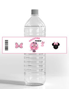 a water bottle label with minnie mouse on it