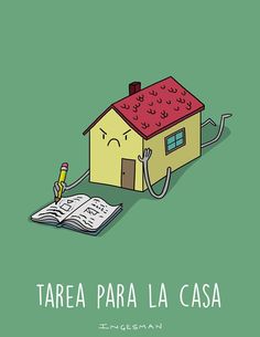 a house with a book and pen in front of it that says tarara para la casa