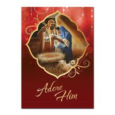 a christmas card with an image of jesus and baby jesus in the manger scene