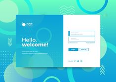 the hello welcome page is displayed on a blue and green background