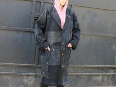 BLACK patchwork ripped denim coat . Oversize black robe . | Etsy Urban Black Distressed Outerwear, Distressed Black Outerwear For Streetwear, Oversized Distressed Black Outerwear, Black Distressed Outerwear For Streetwear, Oversized Distressed Grunge Outerwear, Distressed Long Sleeve Outerwear For Alternative Fashion, Distressed Edgy Oversized Outerwear, Edgy Oversized Distressed Outerwear, Black Distressed Winter Outerwear