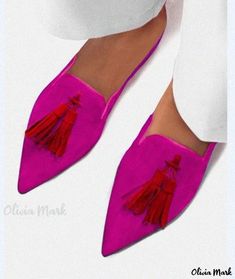 Olivia Mark - Chic Pointed Toe Loafer with Tassel Detail in Light Slip-On Style Pink Spring Loafers For Formal Wear, Pink Formal Loafers For Spring, Pink Round Toe Loafers For Summer, Spring Party Slip-on Tassel Loafers, Summer Pink Round Toe Loafers, Formal Flat Tassel Loafers For Spring, Spring Party Tassel Slip-on Loafers, Spring Party Tassel Loafers With Round Toe, Trendy Pink Flat Loafers