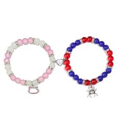 PRICES MAY VARY. SPIDER KITTY BRACELETS: This Spider&Kitty-themed matching bracelet includes a spider charm, a cute kitty charm and a heart-shaped charm. When two bracelets come together, they attract each other. This matching bracelets can make separated friends or couples feel connected, no matter how far apart you are, this pair of long distance bracelets will make you feel together. The meaningful spider themed design, definitely a great gifts for her/him. SIZE: Round bead size is about 8mm. Long Distance Relationship Bracelets, Long Distance Bracelets, Distance Bracelets, Relationship Bracelets, Matching Couple Bracelets, Friend Bracelets, Christmas Bracelet, Couple Bracelets, Beads Bracelet Design