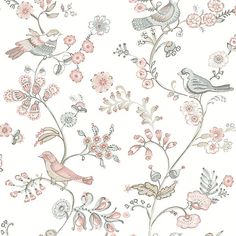 Jinjur Blush Bird Trail Wallpaper from the Flora & Fauna Collection by Brewster Home Fashions Illustrative Wallpaper, Blush Wallpaper, Go Wallpaper, Drops Patterns, Bird Wallpaper, Flora Fauna, Paper Material, Paper Wallpaper, Wallpaper Calculator