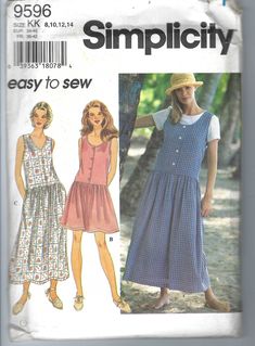 a women's dress and top sewing pattern from the 1990s, with an easy to sew design