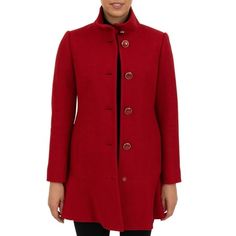 This Kensie textured wool blend single breasted coat, features a peplum bottom hem and pearlized buttons. It's the perfect blend of feminine charm meets elegant tailoring. Size: XS.  Color: Red.  Gender: female.  Age Group: adult. Elegant Red Single Breasted Pea Coat, Elegant Red Single-breasted Pea Coat, Elegant Red Pea Coat For Work, Elegant Red Pea Coat For Formal Occasions, Elegant Red Wool Coat For Formal Events, Elegant Red Wool Coat For Formal Occasions, Elegant Red Pea Coat For Workwear, Elegant Fitted Red Pea Coat, Elegant Outerwear With Covered Buttons