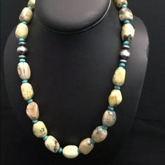 Sterling Silver Yellow Turquoise Bead Necklace .The Necklace Measures 20 Inches.. The Necklace Has Sterling Silver Beads Plus Another 2 Inch Extender Chain. 20 Inch Necklace, Yellow Turquoise, Turquoise Bead Necklaces, Turquoise Beads, Sterling Silver Bead, Bead Necklace, Silver Beads, Womens Jewelry Necklace, Size 20