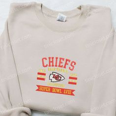 Kansas City Chiefs Back To Back Champions Embroidered Shirt, NFL Sports Embroidered Hoodie, Best Fandom Gift Ideas Maroon Hoodie, Embroidered Shirts, Nfl Sports, Hoodie Material, Blue Sweatshirt, Embroidered Hoodie, Kansas City Chiefs, Great Love, Embroidered Shirt