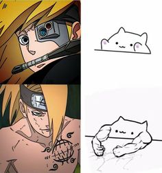 three different pictures of anime characters with one being a cat