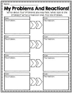 a worksheet with arrows on it that says, my problems and reactions