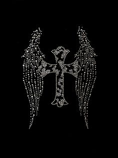 an artistic cross with angel wings on a black background