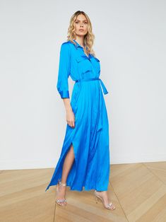 L'AGENCE - Cameron Maxi Shirt Dress in Bright Royal Look Clean, Maxi Shirts, Maxi Shirt Dress, Long Sleeve Sweater Dress, Long Shirt Dress, Shirtdress, Long Shirt, Clothes Collection, Tie Belt