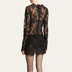 Saint Laurent sheer dress with floral lace detail Funnel neckline Long sleeves Mini length Sheath silhouette Scallop hem Back zip Cotton/nylon/polyamide Made in Italy Sheer Mini Lace Dress For Cocktails, Sheer Lace Mini Dress For Cocktail, Sheer Mini Length Lace Dress For Cocktail, Sheer Lace Mini Dress For Cocktail Events, Chic Sheer Lace Dress, Fitted Mini Dress With Lace Collar For Evening, Sheer Lace For Evening Wear, Fitted Sheer Lace For Evening, Sheer Sleeve Mini Lace Dress