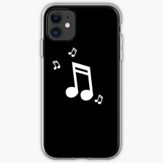 a black iphone case with white music notes on the front and back cover for an iphone