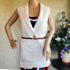 This Michael Kors Blazer Is So Adorable. New With Tag. Smoke Free House White Fitted Sleeveless Blazer, White Sleeveless Formal Outerwear, Elegant White Sleeveless Outerwear, Classic White Sleeveless Outerwear, Linen Jackets Women, Black Velvet Cocktail, Blazer With Belt, Leopard Blazer, Lace Shrug